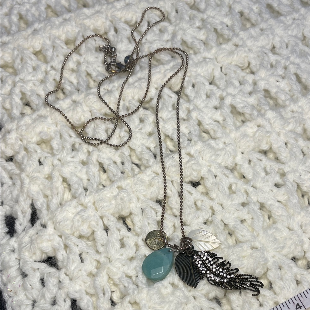 AEO Elegant Crystal Embellished Feather Pendant and Blue Pendant Necklace